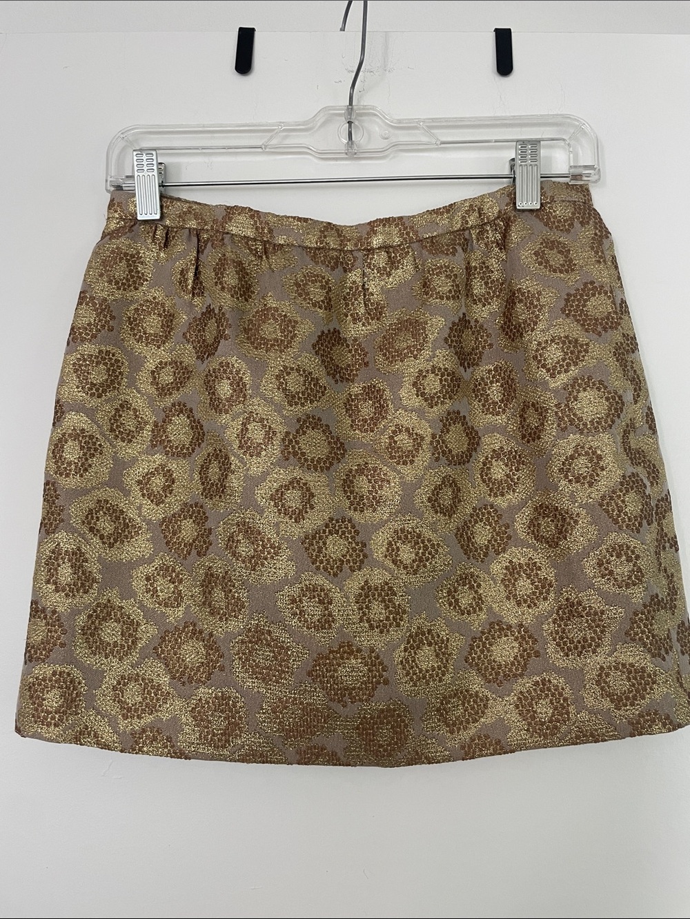 Gold Jacquard Mini Skirt With Pockets